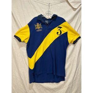 Polo Ralph Lauren Mens XL Rugby Shirt Blue Yellow Sash Embroidered Crest 3 #2177